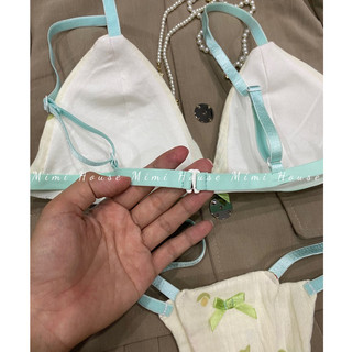 Set bộ đồ lót muslin xanh ngọc dễ thương - hàng handmade