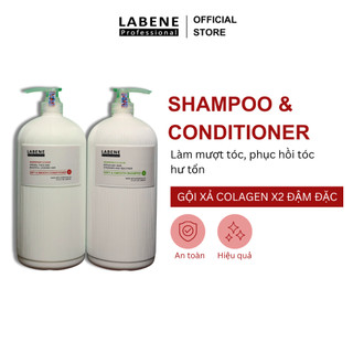 Gội xả Collagen x2 đậm đặc phục hồi tóc hư tổn hiệu quả, làm mềm mượt mái tóc 2000ml*2 | LABENE