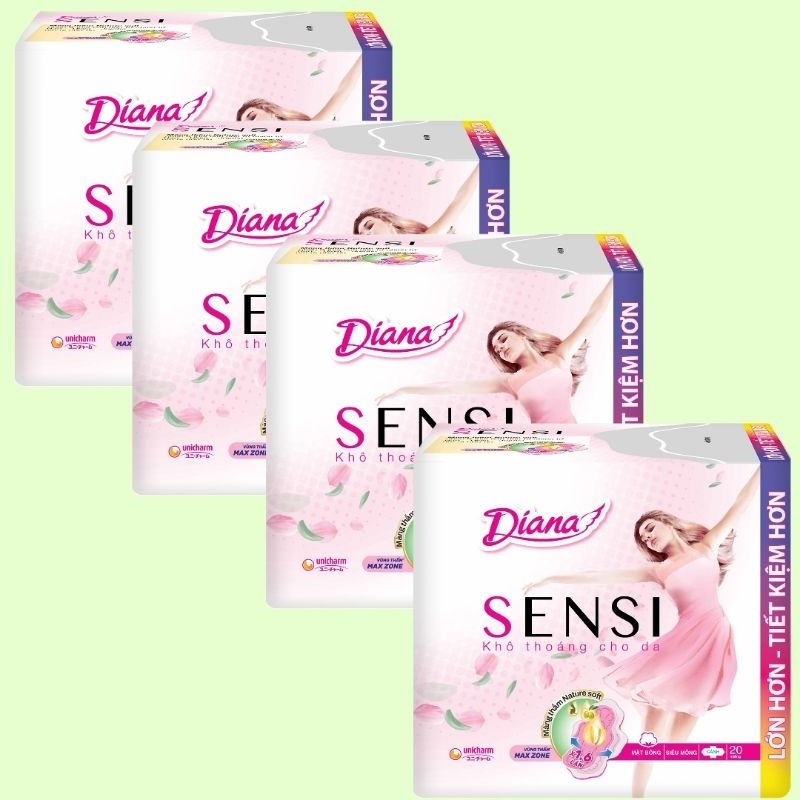 Combo 4 gói băng vệ sinh Diana sensi mỏng cánh 20 miếng/gói