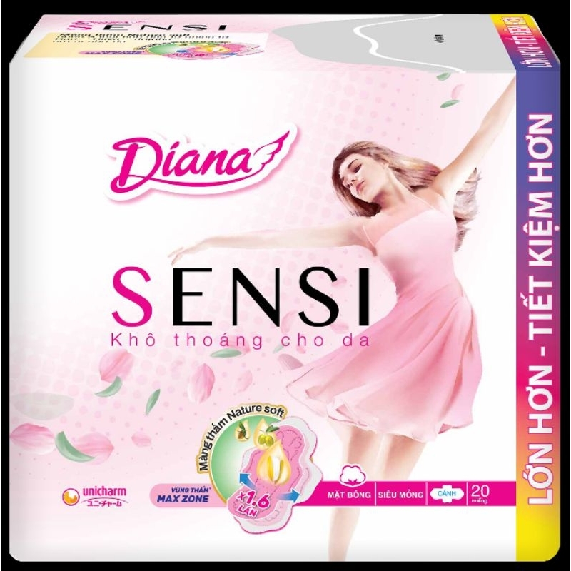 Combo 4 gói băng vệ sinh Diana sensi mỏng cánh 20 miếng/gói