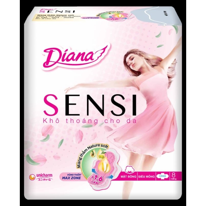 Combo 4 gói băng vệ sinh Diana sensi mỏng cánh 20 miếng/gói