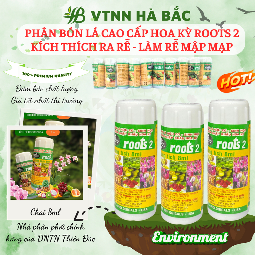 [COMBO 2 HŨ] Phân bón lá cao cấp Hoa Kỳ Roots 2 USA (8ml), kích ra rễ cực mạnh, giâm cành chiết cành