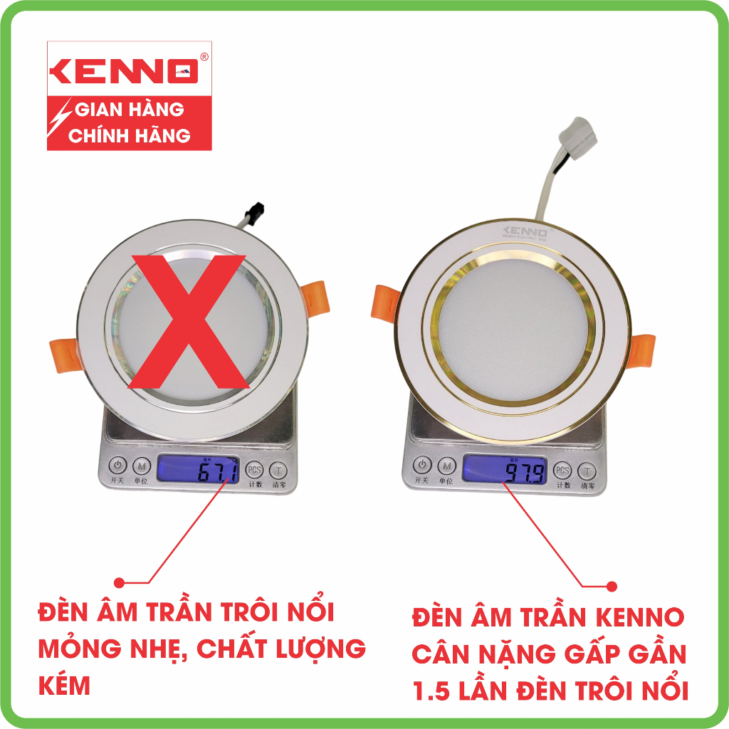 Đèn Âm Trần Chống Sét Vành Trắng Thẳng KENNO ACVT 7W, 9W, 12W Phi 90 Siêu Sáng, Tiết Kiệm Điện