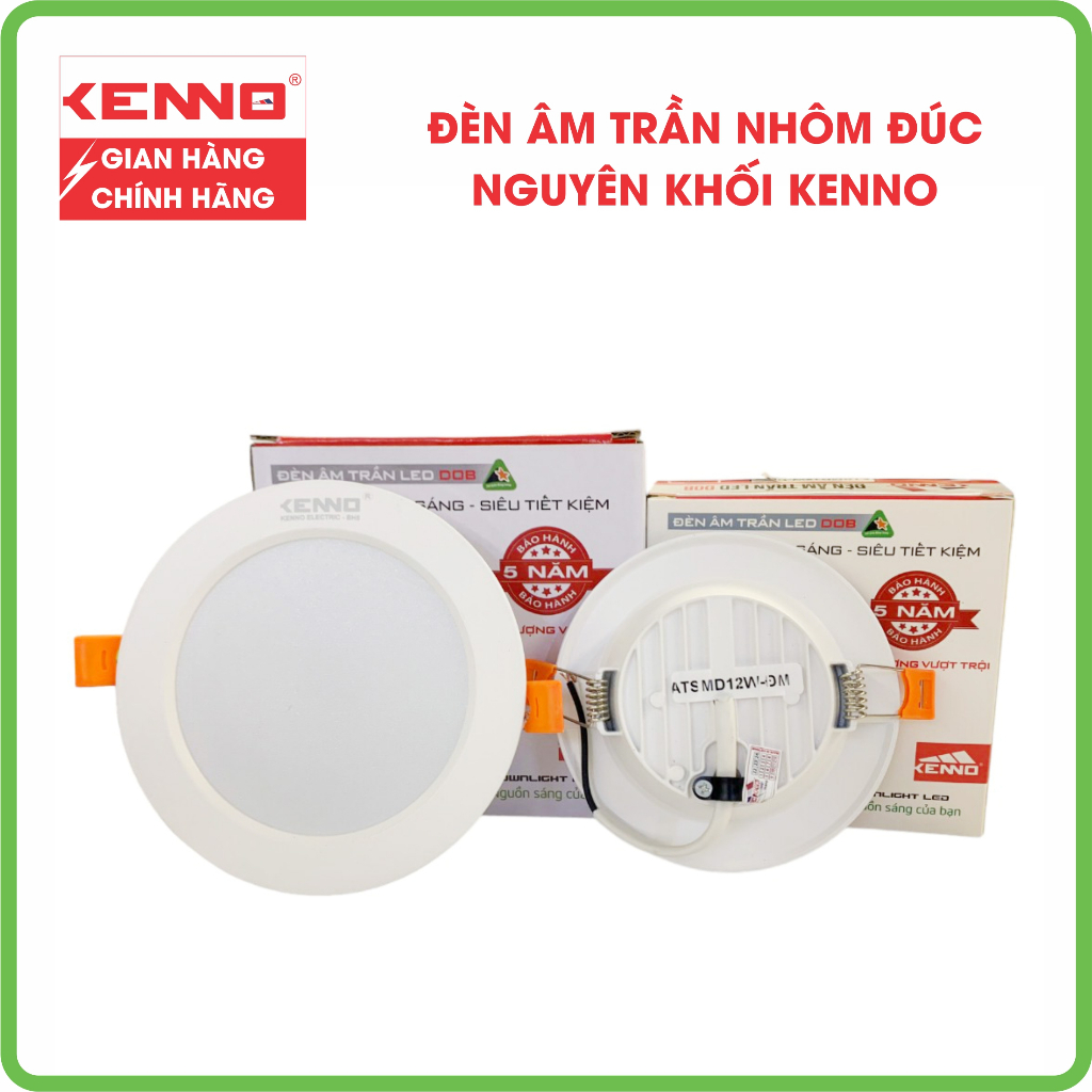 Âm trần nhôm đúc KENNO ATSMD đường kính lỗ khoét 90mm ánh sáng trắng, vàng, 3 chế độ, siêu sáng