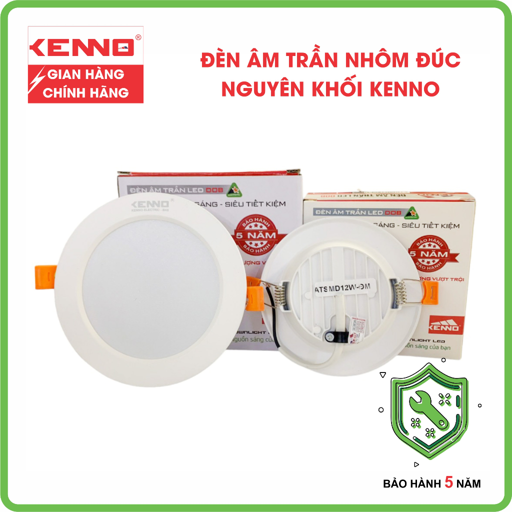 Đèn Âm Trần Viền Trắng Trơn KENNO phi 75mm công suất 9W ánh sáng trắng vàng đổi màu, siêu sáng