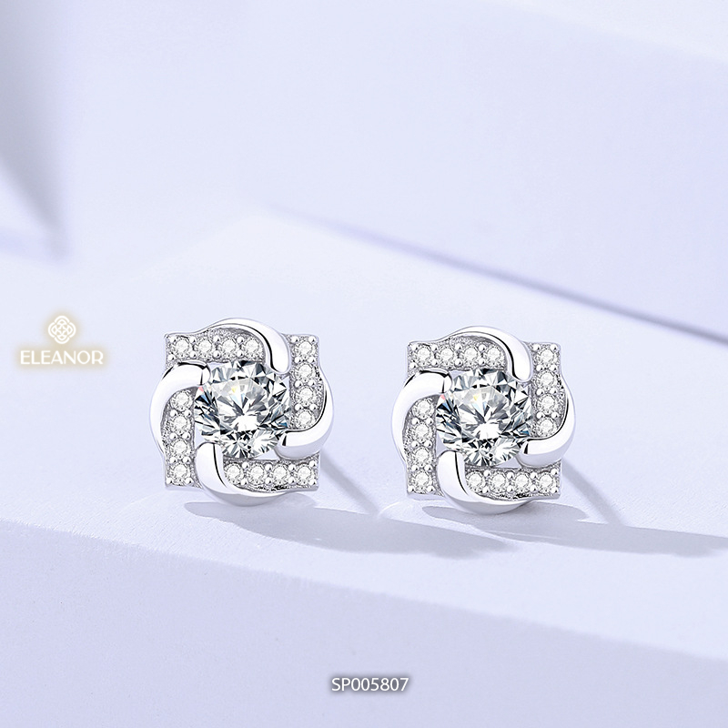 Bông tai nữ chuôi bạc 925 Eleanor Accessories hình hoa đính đá phụ kiện trang sức khuyên tai 5807