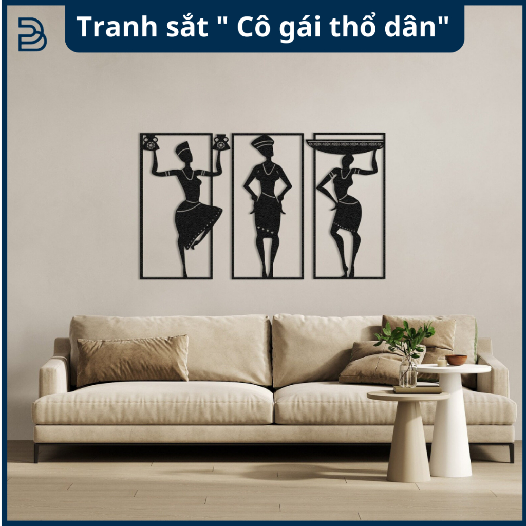 Tranh sắt CNC B24 | Tranh sắt CNC phong cách tối giản "Cô gái thổ dân", Treo tường nghệ thuật, Decor trang trí nội thất