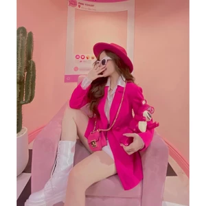 Áo blazer nữ màu hồng neon - form ve cổ lớn [MAY THEO SỐ ĐO] - áo khoác vest - chất liệu cao cấp, 2 lớp - lót lụa