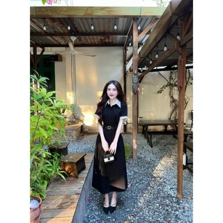 Đầm nữ mặc đi chơi thời trang thiết kế nữ chất kaki cổ sơ mi tay ngắn váy dài phối đai sang trọng nhẹ nhàng