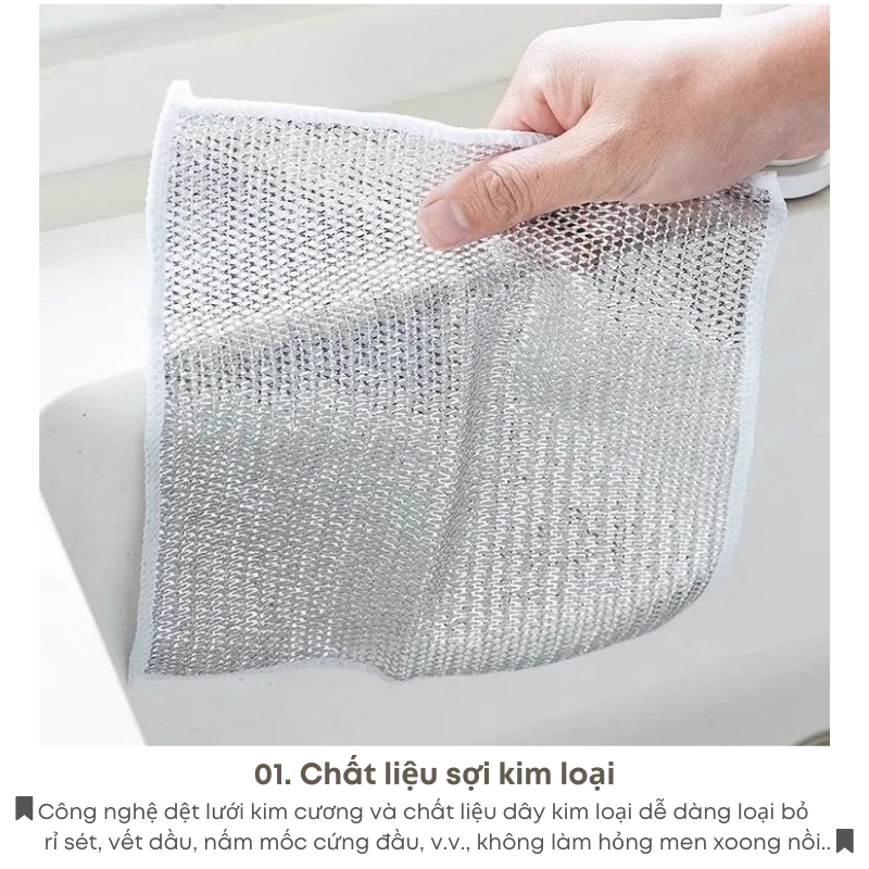 Set 10 Giẻ Rửa Chén Dây Kim Loại Lau Bồn Rửa Bát Cọ Rửa Xoong Nồi Đa Năng, Khăn Cọ Rửa Đa Năng Không Xước | 031
