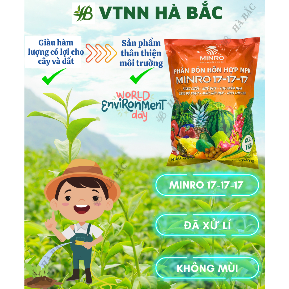 Phân Bón NPK 17-17-17 Minro - Bung chồi, nhú đọt, tạo mầm hoa, tăng độ ngọt, màu sắc đẹp, hoa lâu tàn [HÀNG CHÍNH HÃNG]