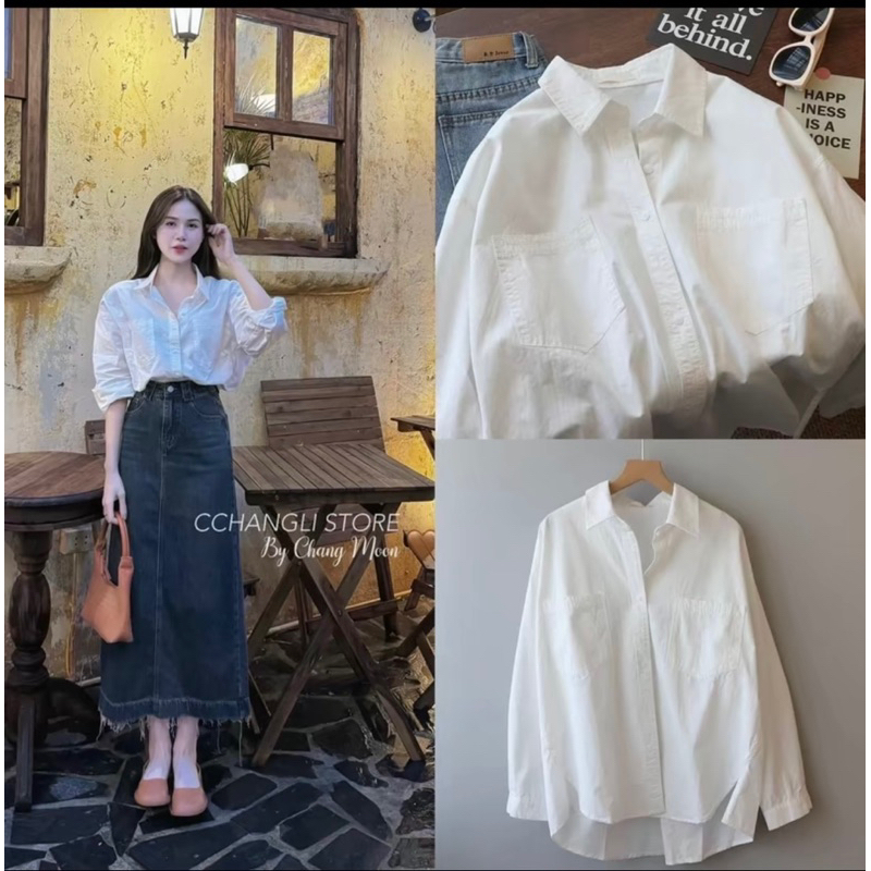 Áo Sơ Mi Nữ Dài Tay Chất Đũi Oversize Phong Cách Thường Ngày