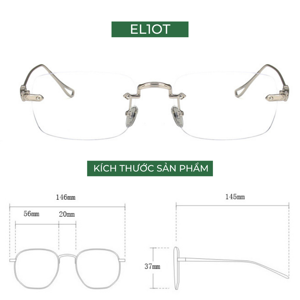 Gọng kính không viền ELIOT EYEWEAR càng kính kim loại chắc chắn thời trang nam nữ el16096