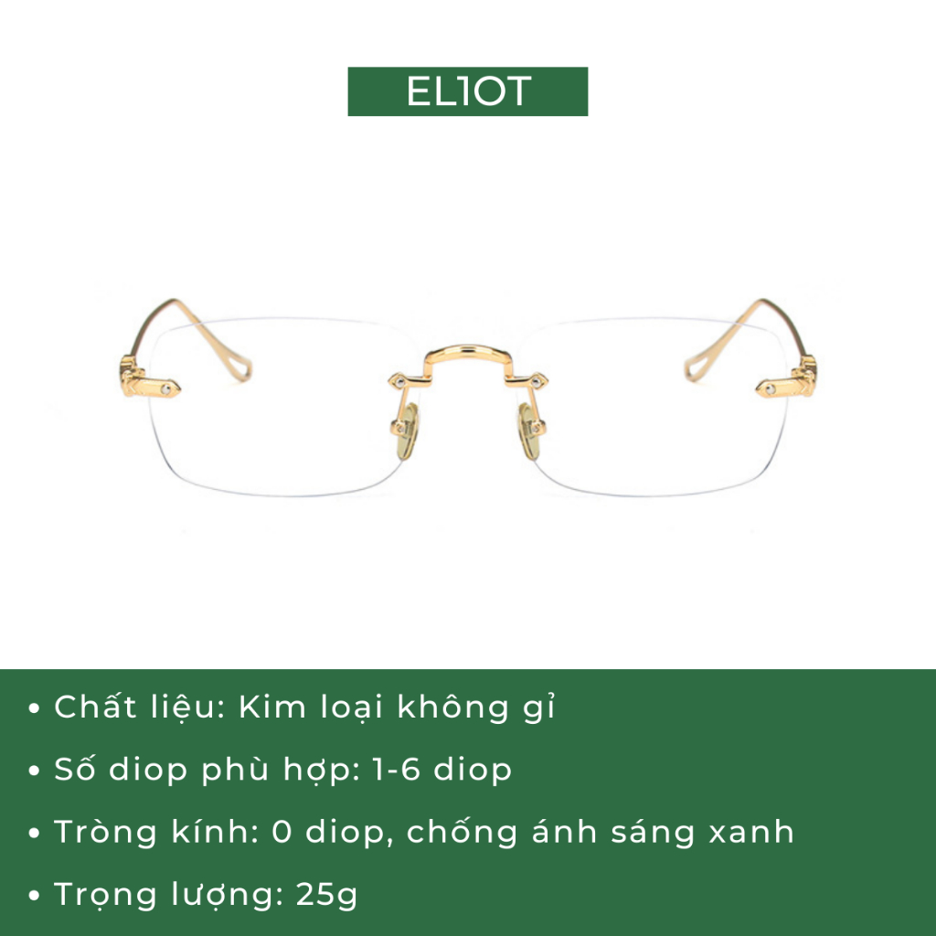 Gọng kính không viền ELIOT EYEWEAR càng kính kim loại chắc chắn thời trang nam nữ el16096