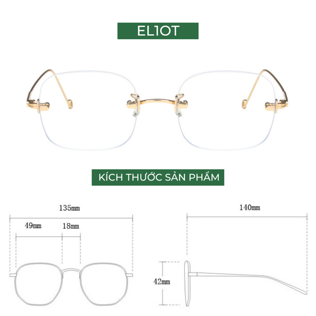Gọng kính không viền ELIOT EYEWEAR càng kính kim loại chắc chắn thời trang nam nữ 2201