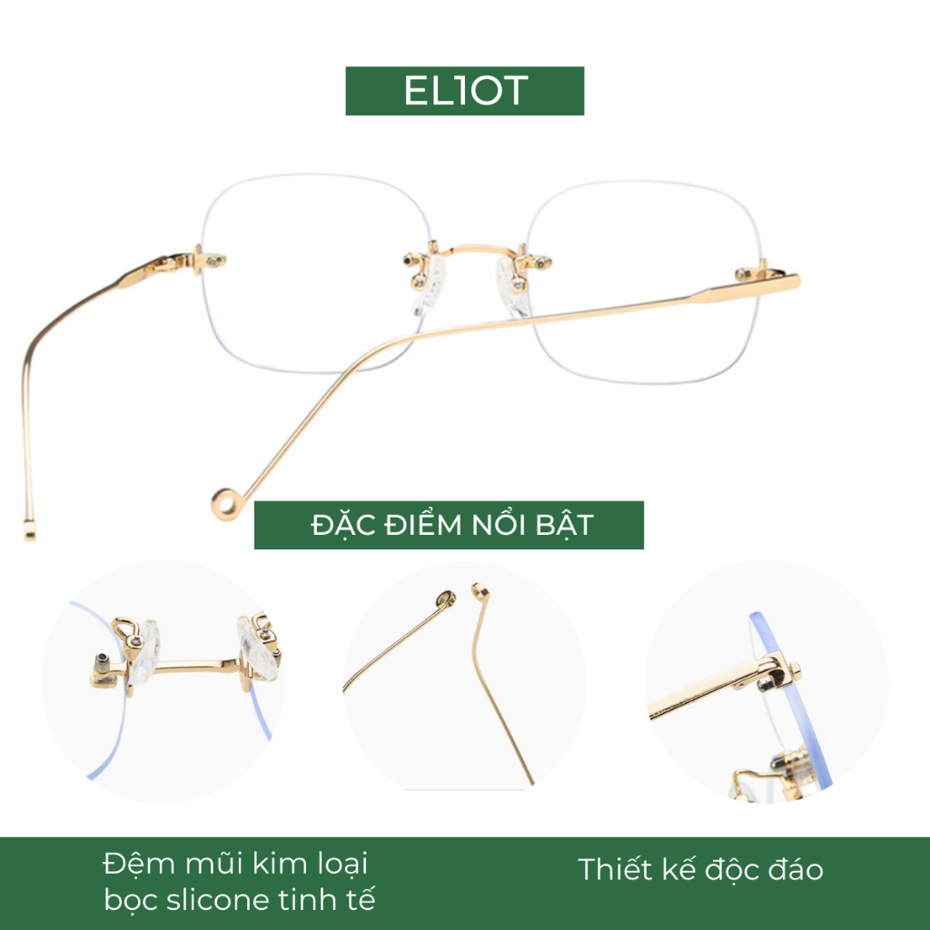 Gọng kính không viền ELIOT EYEWEAR càng kính kim loại chắc chắn thời trang nam nữ 2201