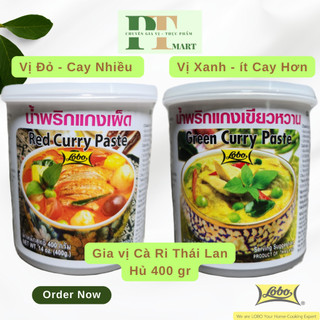Gia vị cà ri Thái Hủ 400gr hiệu Lobo, có 2 vị: ĐỎ và XANH / Red and Green Curry Paste -->