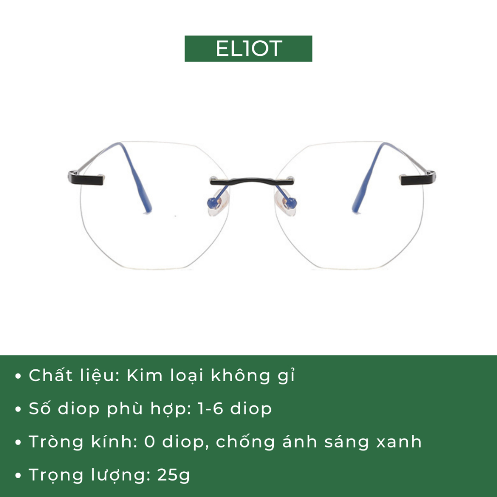 Gọng kính không viền ELIOT EYEWEAR càng kính kim loại chắc chắn thời trang nam nữ 510