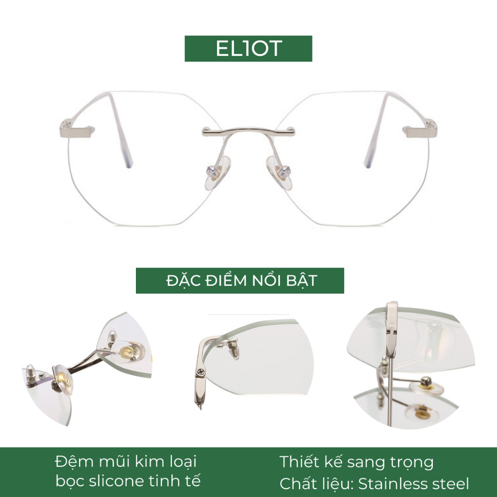 Gọng kính không viền ELIOT EYEWEAR càng kính kim loại chắc chắn thời trang nam nữ 510