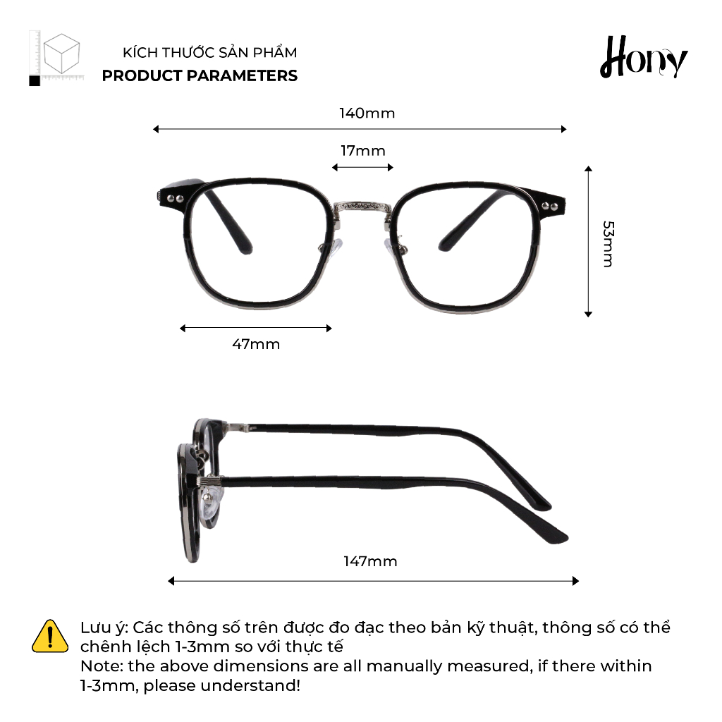 Mắt kính Unisex thời trang HONY - Gọng Acetate dáng vuông bo tròn cách điệu