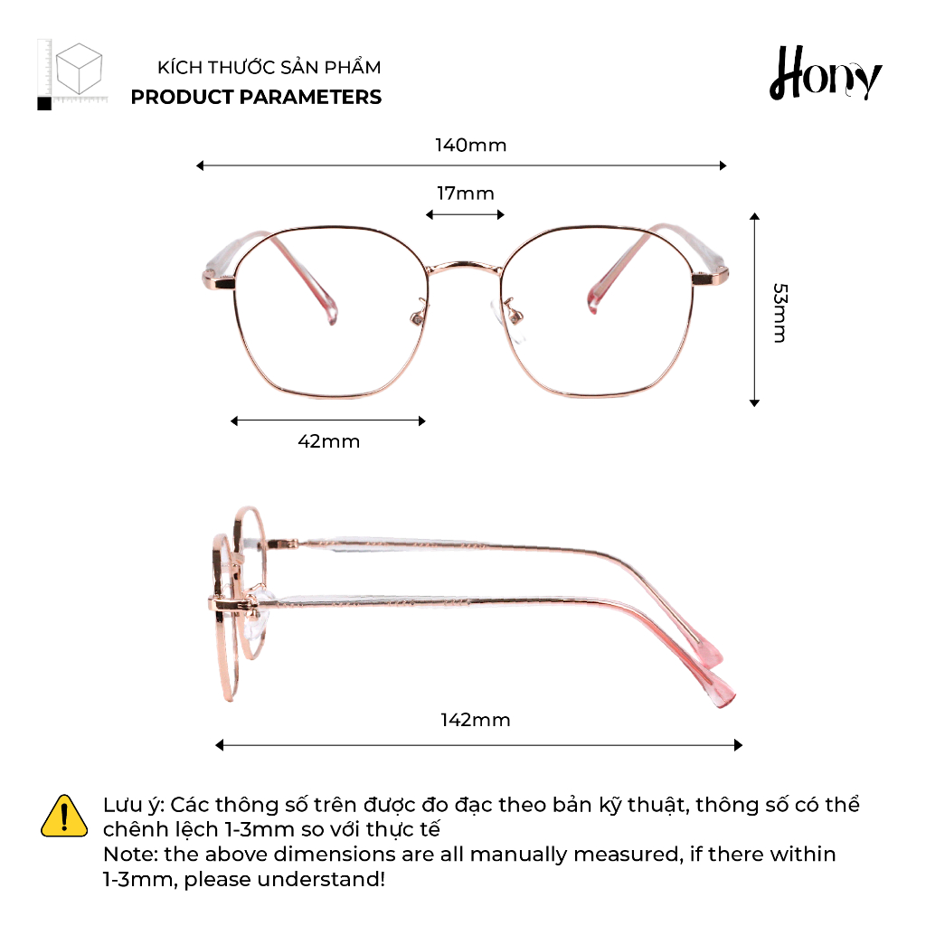 Mắt kính Unisex thời trang HONY - Gọng hợp kim cao cấp đa giác thời trang