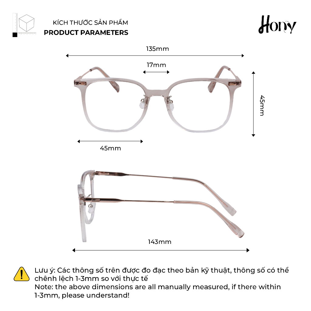 Mắt kính Unisex thời trang HONY - Gọng Acetate dáng vuông bo tròn mẫu mới cá tính