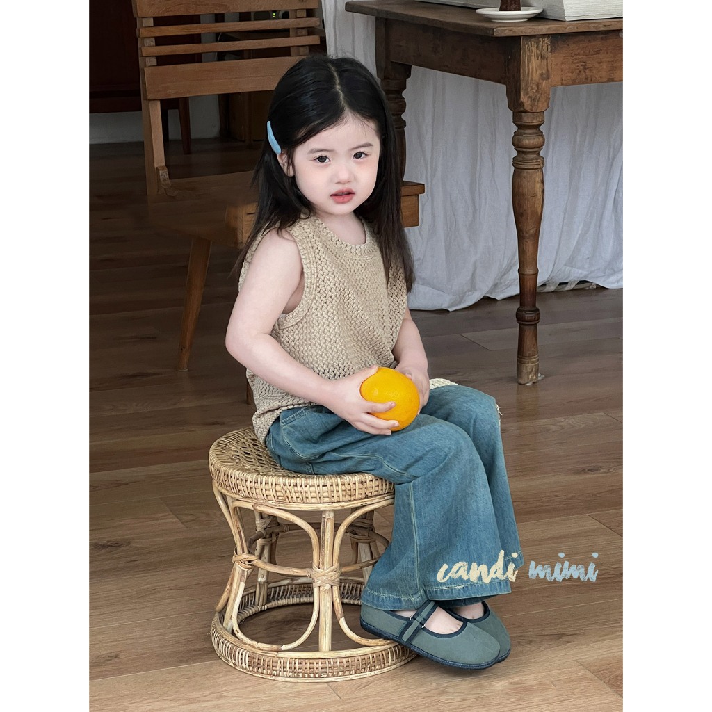 CANDIMIMI Áo Gile Len Đan Sợi Thưa Màu Kaki Dễ Thương Cho Bé Gái 2024 - Chất Liệu Cao Cấp