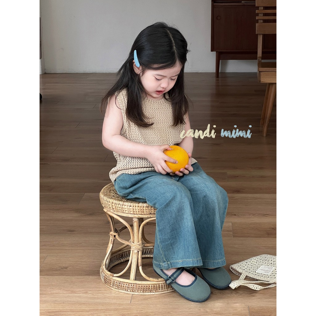 CANDIMIMI Áo Gile Len Đan Sợi Thưa Màu Kaki Dễ Thương Cho Bé Gái 2024 - Chất Liệu Cao Cấp