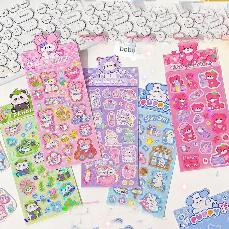 Sticker 1 tấm lấp lánh hình gấu trúc, gấu dâu | Shopee Việt Nam