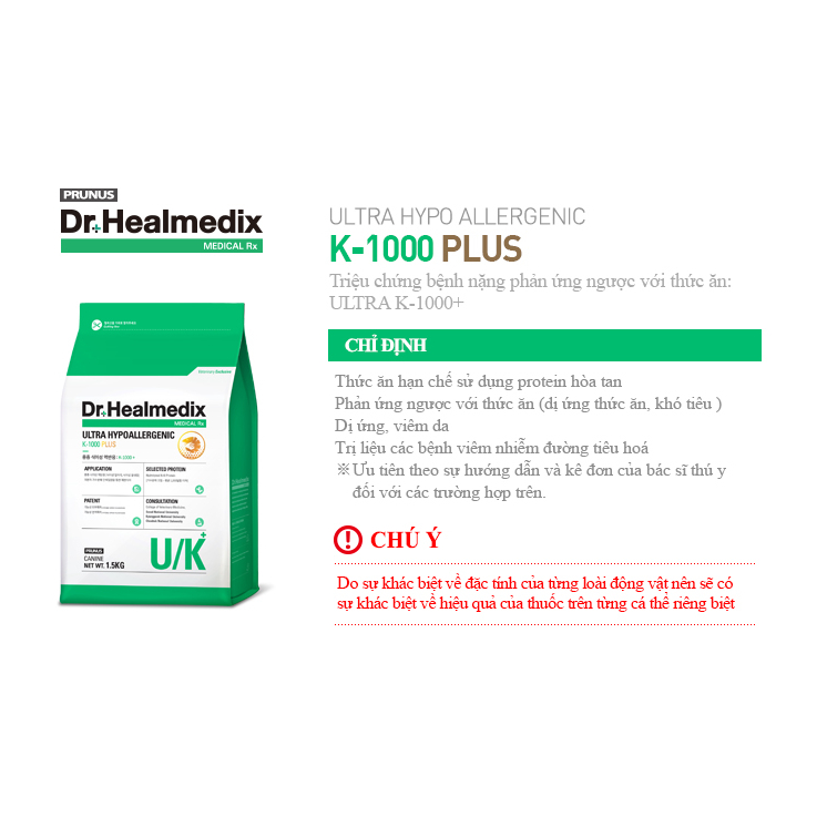 Thức Ăn Hạt Dr.Healmedix Ultra Hypoallergenic K-1000+ Cho Chó Bị Dị Ứng Viêm Da - Túi 1.5kg