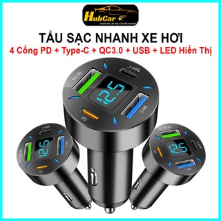 Tẩu Sạc Nhanh Ô Tô Thông Minh 4 Trong 1, 4 Cổng Đa Năng Có Màn Hình LED Hiển Thị Cảnh Báo Dòng Điện