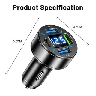 Tẩu Sạc Nhanh Ô Tô Thông Minh 4 Trong 1, 4 Cổng Đa Năng Có Màn Hình LED Hiển Thị Cảnh Báo Dòng Điện