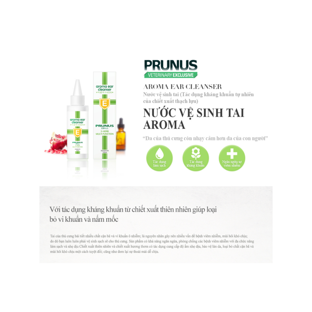 Dung Dịch Vệ Sinh Tai Cho Chó Mèo Prunus Aroma Ear Cleanser - Chai 120ml