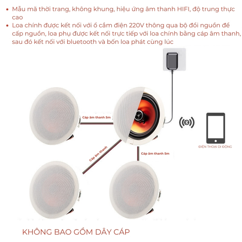 Bộ loa âm trần bluetooth 30W bass sâu tresst sáng dành cho spa, cafe, nhà hàng, cửa hàng quần áo, văn phòng
