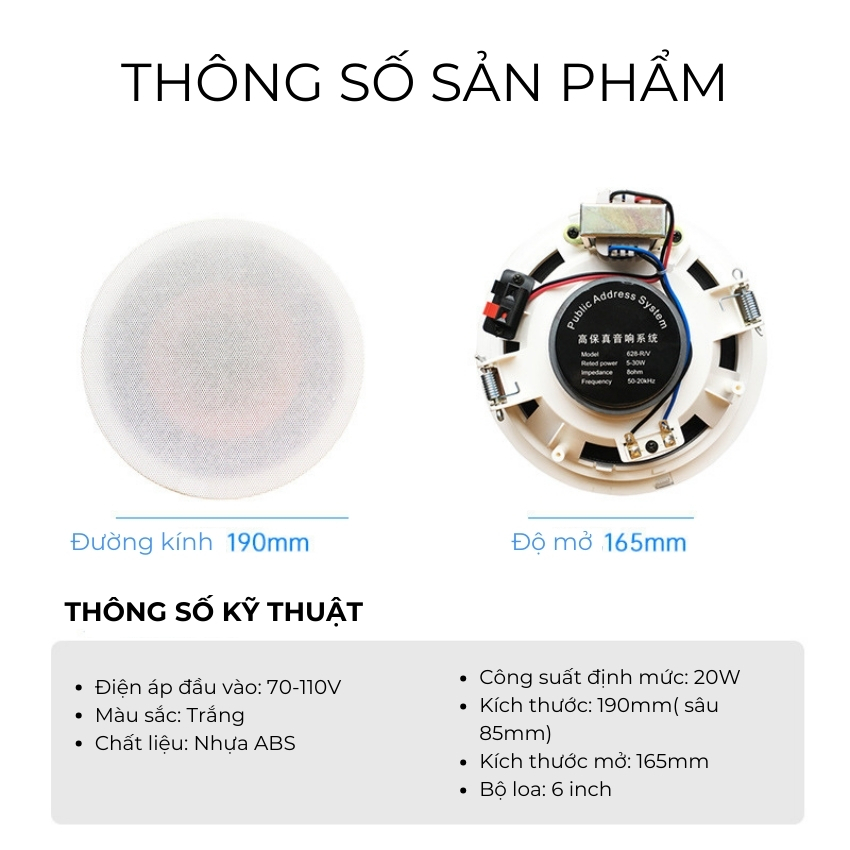 Bộ loa âm trần bluetooth 30W bass sâu tresst sáng dành cho spa, cafe, nhà hàng, cửa hàng quần áo, văn phòng