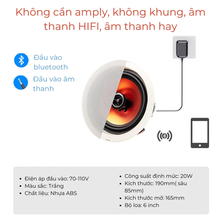 Bộ loa âm trần bluetooth 30W bass sâu tresst sáng dành cho spa, cafe, nhà hàng, cửa hàng quần áo, văn phòng