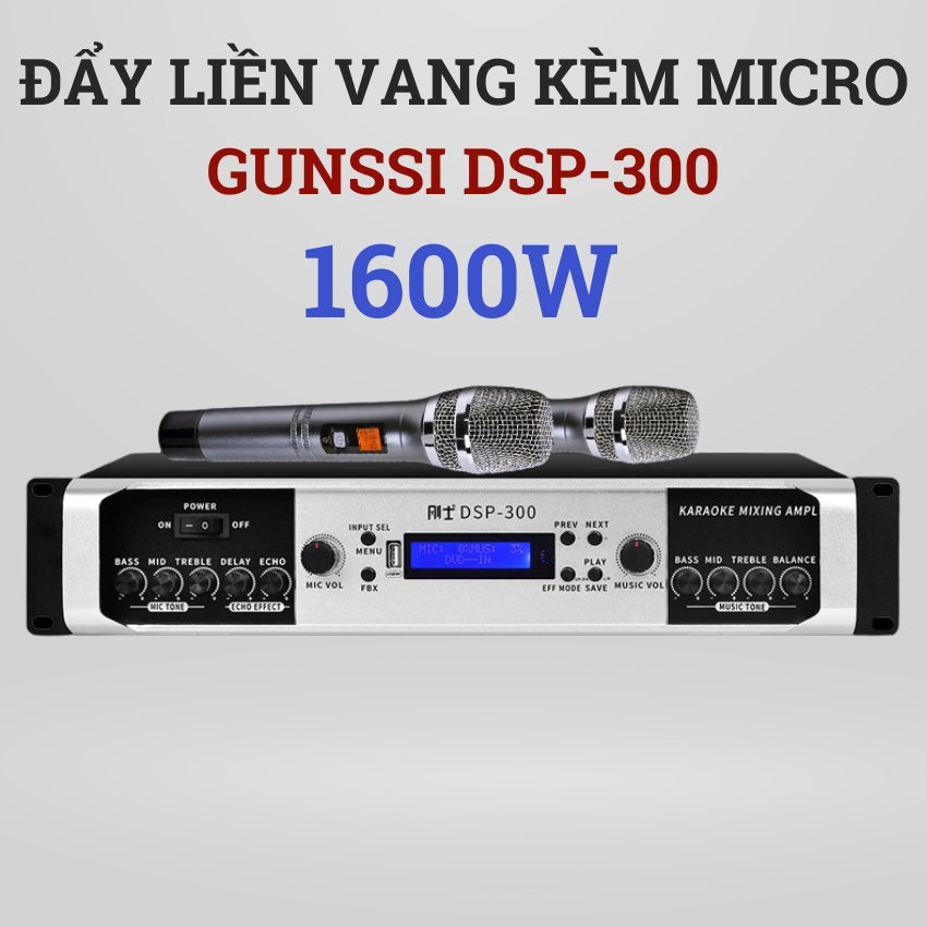 Đẩy liền vang Gunssi DSP-300 công suất lớn  kèm micro - Kết nối bluetooth nghe nhạc , hát karaoke cực hay, chống hú tốt