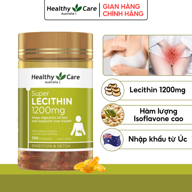 Mầm đậu nành Healthy Care Super Lecithin 100 viên giúp điều hòa nội tiết