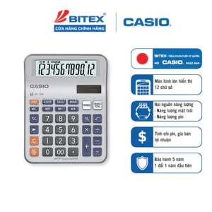 Máy Tính Thu Ngân Casio MC-12M (Chính Hãng) - 12 Chữ Số, Bền Bỉ, Tính Lãi Chiết Khấu
