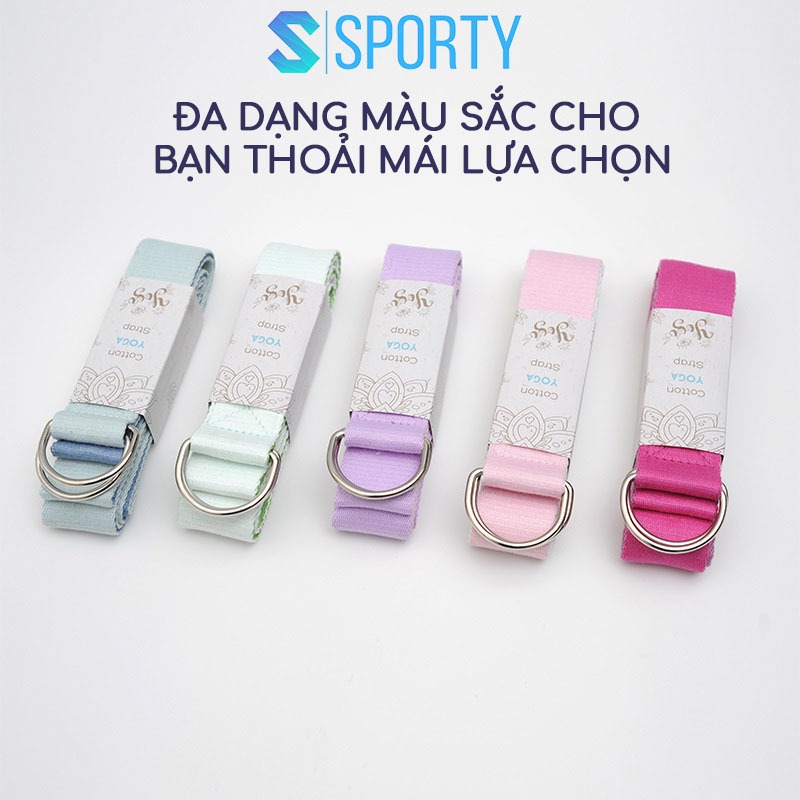 Dây tập Yoga cotton SPORTY 2.5m YGT14, bản thiết kế khóa đôi hỗ trợ tập các động tác khó