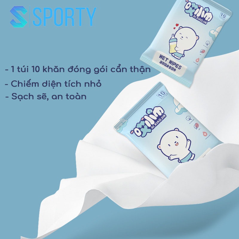 Ảnh Túi 10 khăn giấy ướt SPORTY PS5 nhỏ gọn, an toàn cho trẻ em, người lớn, dày dặn, đóng gói chắc chắn 2
