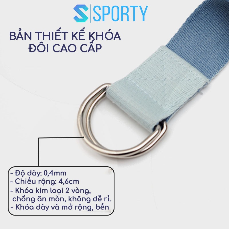 Dây tập Yoga cotton SPORTY 2.5m YGT14, bản thiết kế khóa đôi hỗ trợ tập các động tác khó