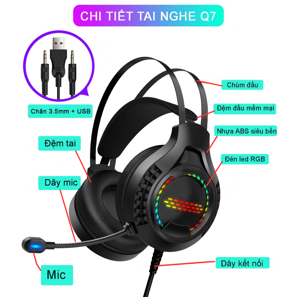 Tai nghe chụp tai gaming DEIOG E8150 âm thanh vòm 3D mic đàm thoại led RGB cho game thủ