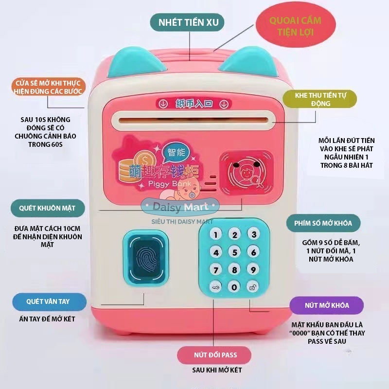 Két Sắt Mini Cho Bé Thông Minh Vân Tay Đựng Tiền Giá Rẻ Cho Bé Két Sắt Nhỏ Két Tiết Kiệm Có Mật Khẩu Dễ Thương - PUKAPI