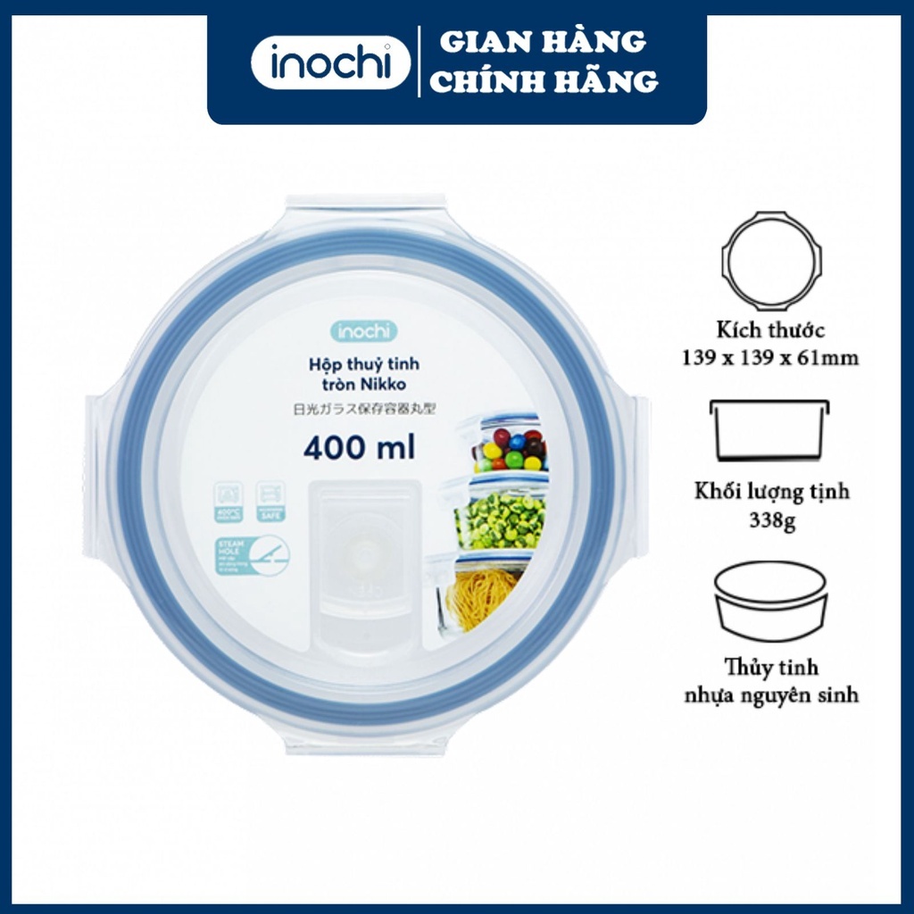 Hộp thuỷ tinh tròn Nikko đựng thực phẩm INOCHI