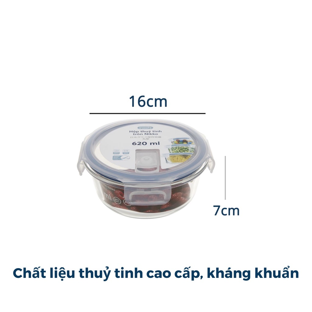 Hộp thuỷ tinh tròn Nikko đựng thực phẩm INOCHI