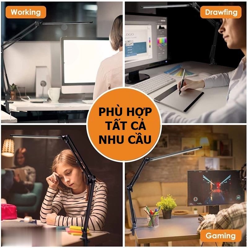 Đèn học, đọc sách bóng Led 3 màu siêu sáng 10 chế độ chống cận xoay đa góc - Đèn kẹp bàn hiện đại, tiết kiệm không gian | BigBuy360 - bigbuy360.vn