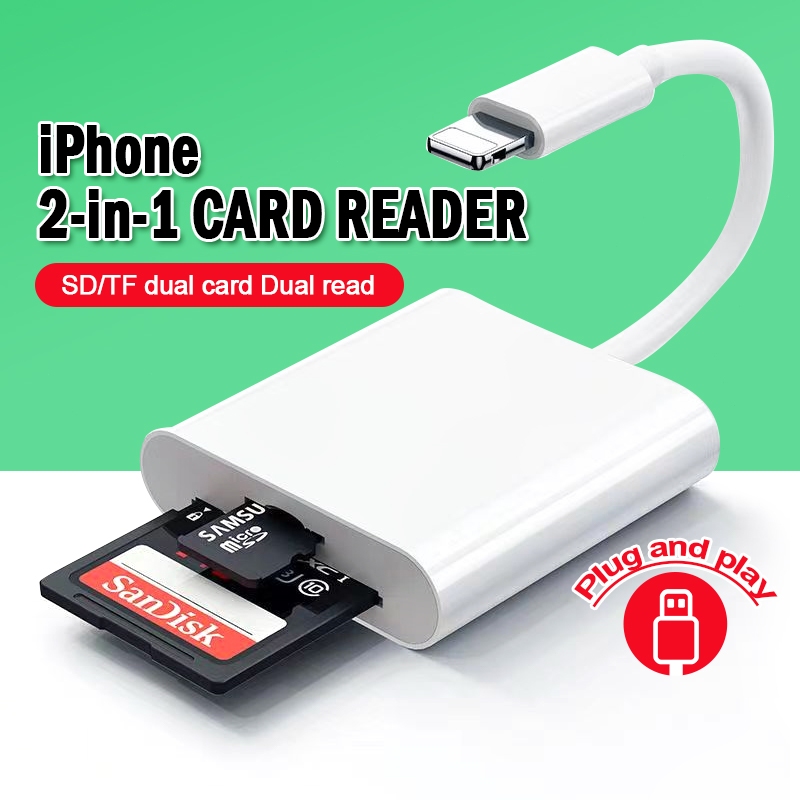 Đầu Đọc Thẻ Nhớ SD, TF 2 trong 1 dành cho điện thoại IPh tương thích với tất cả các thiết bị họ nhà táo và máy tính bảng