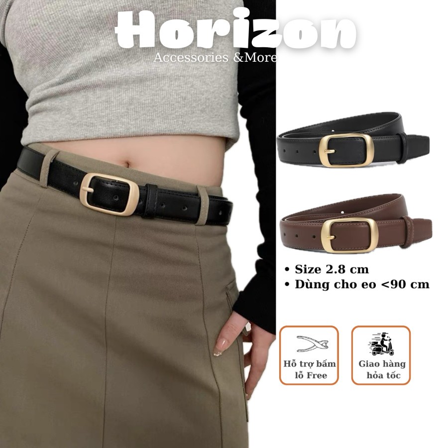 Thắt lưng da nam nữ đai váy nữ dây nịt chữ nhật da xịn dày dặn TRUKS  bản 2.8cm phối blazer,đầm Horizon