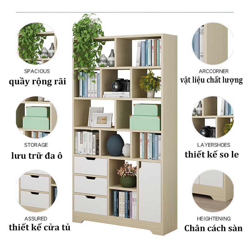 SUNNY Kệ sách gỗ Tủ đựng đồ nhiều ngăn chất liệu MDF hiện đại chống nước tốt
